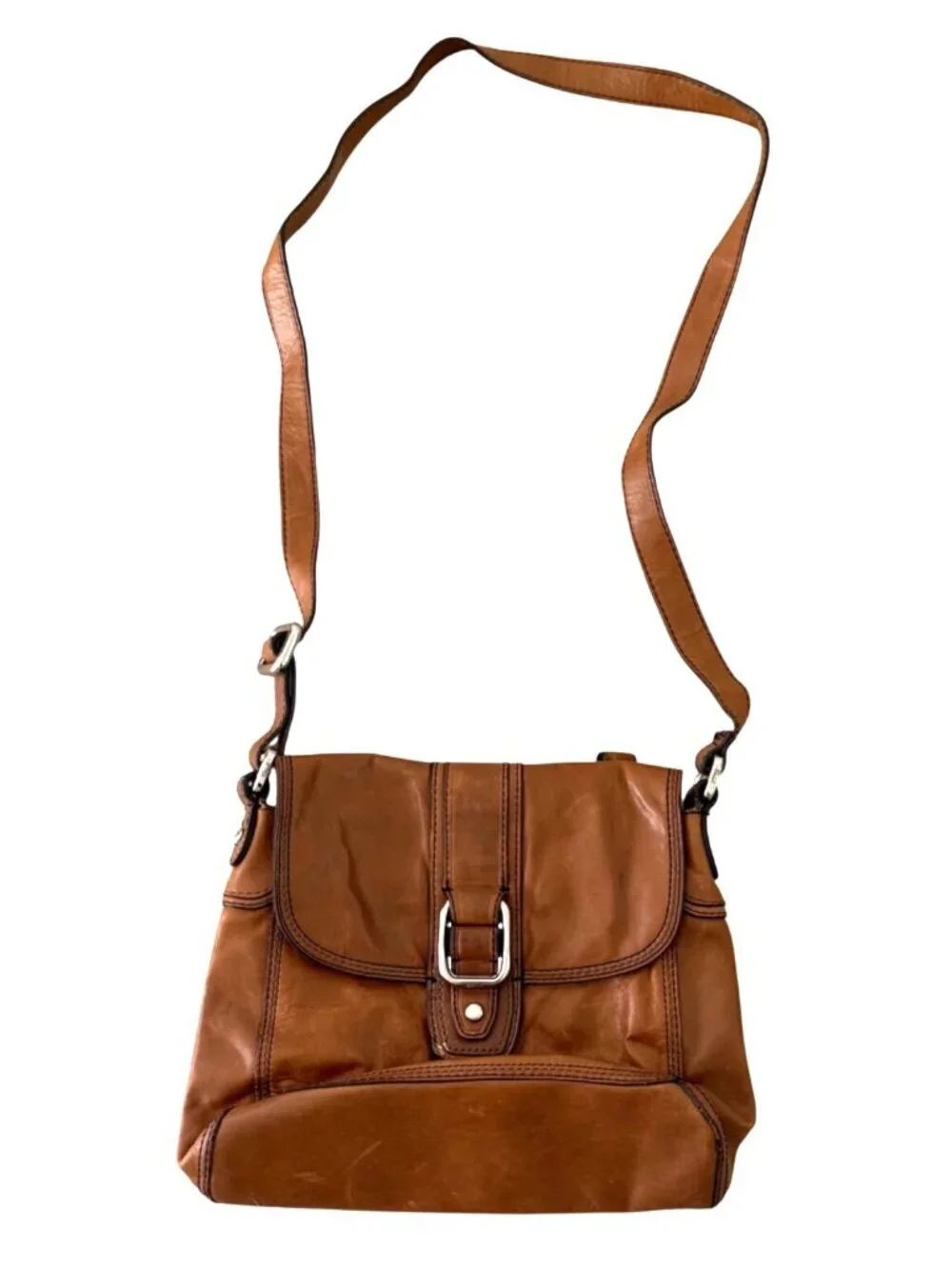 Fossil Brown Leather Crossbody Bag Boho Western